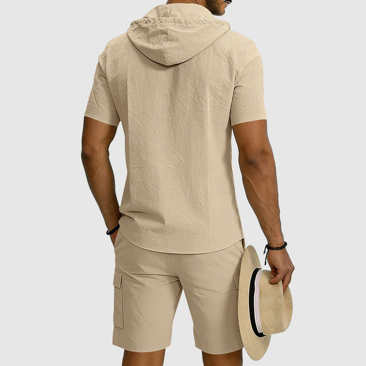 Mason | Men's Hooded Linen Button-Down Cargo Outfit-MODAUTLET