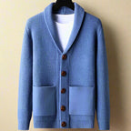 Classic Knit Shawl Cardigan Blue