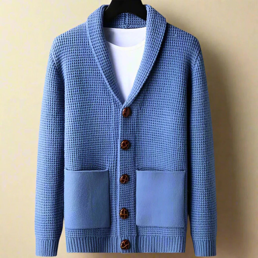 Classic Knit Shawl Cardigan Blue