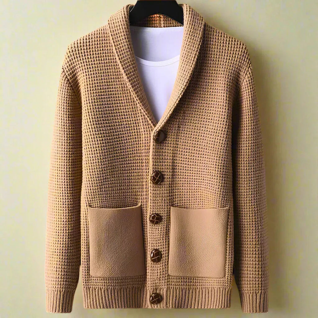 Classic Knit Shawl Cardigan Brown