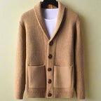 Classic Knit Shawl Cardigan Brown