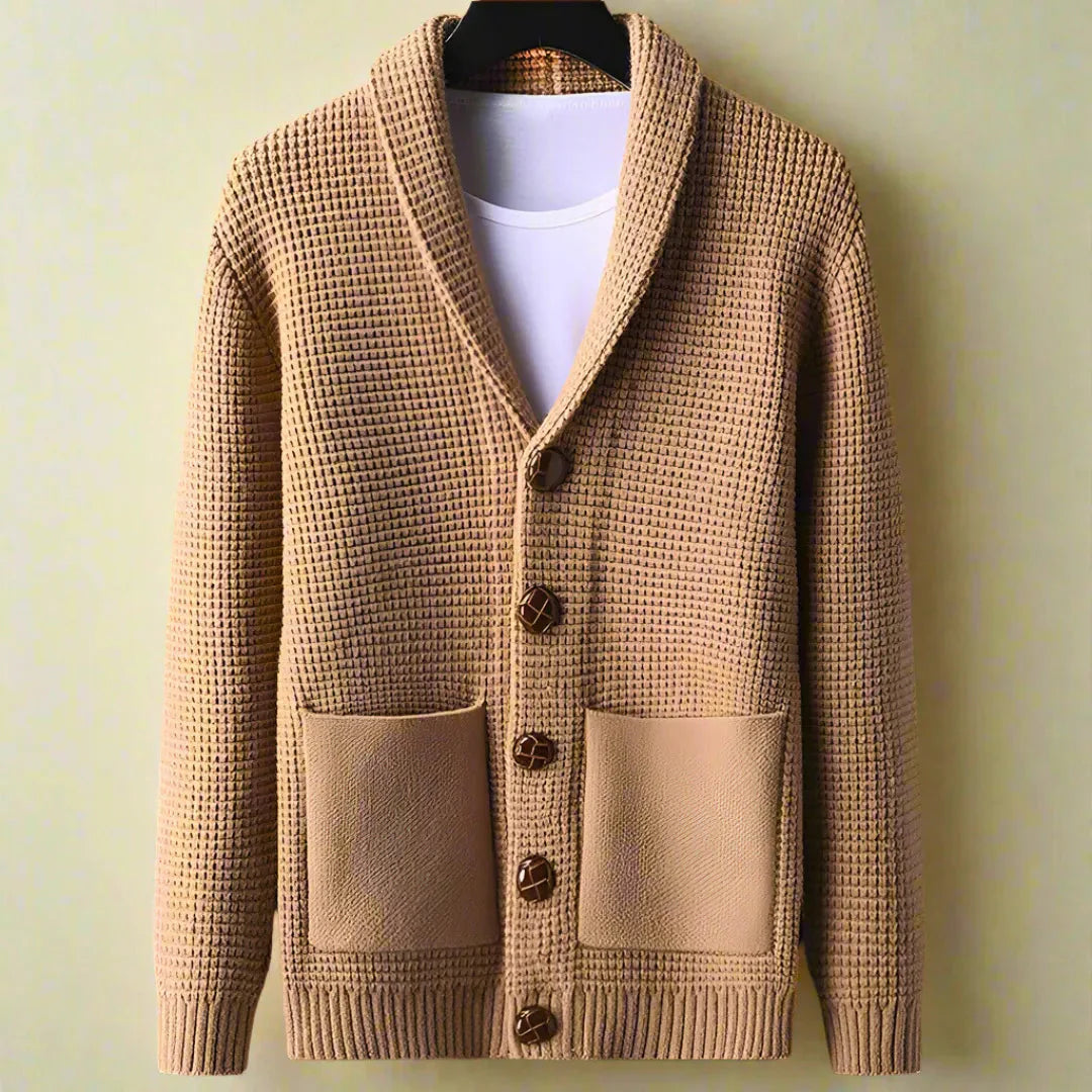 Classic Knit Shawl Cardigan Brown