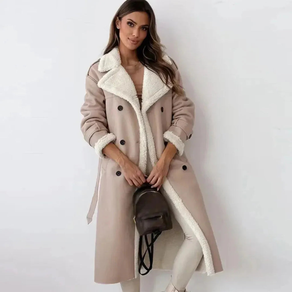 Double-Breasted Faux Shearling Coat