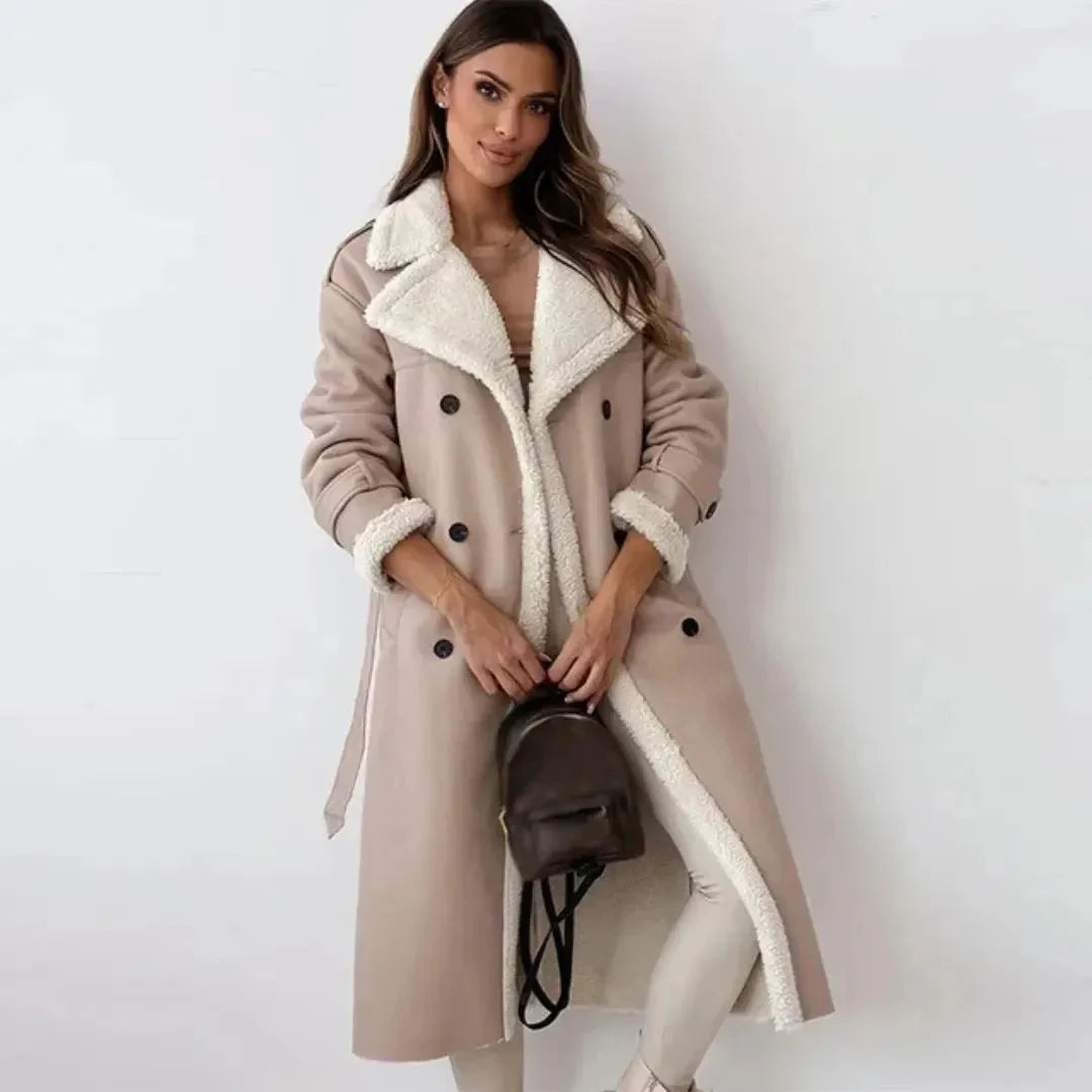 Double-Breasted Faux Shearling Coat