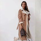 Double-Breasted Faux Shearling Coat Khaki