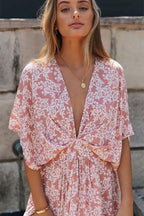 Dame Pink Boho Maxikjole med Bindebånd