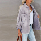 Distressed Denim Jacket for Trendy Style Light Purple