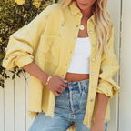 Distressed Denim Jacket for Trendy Style Yellow