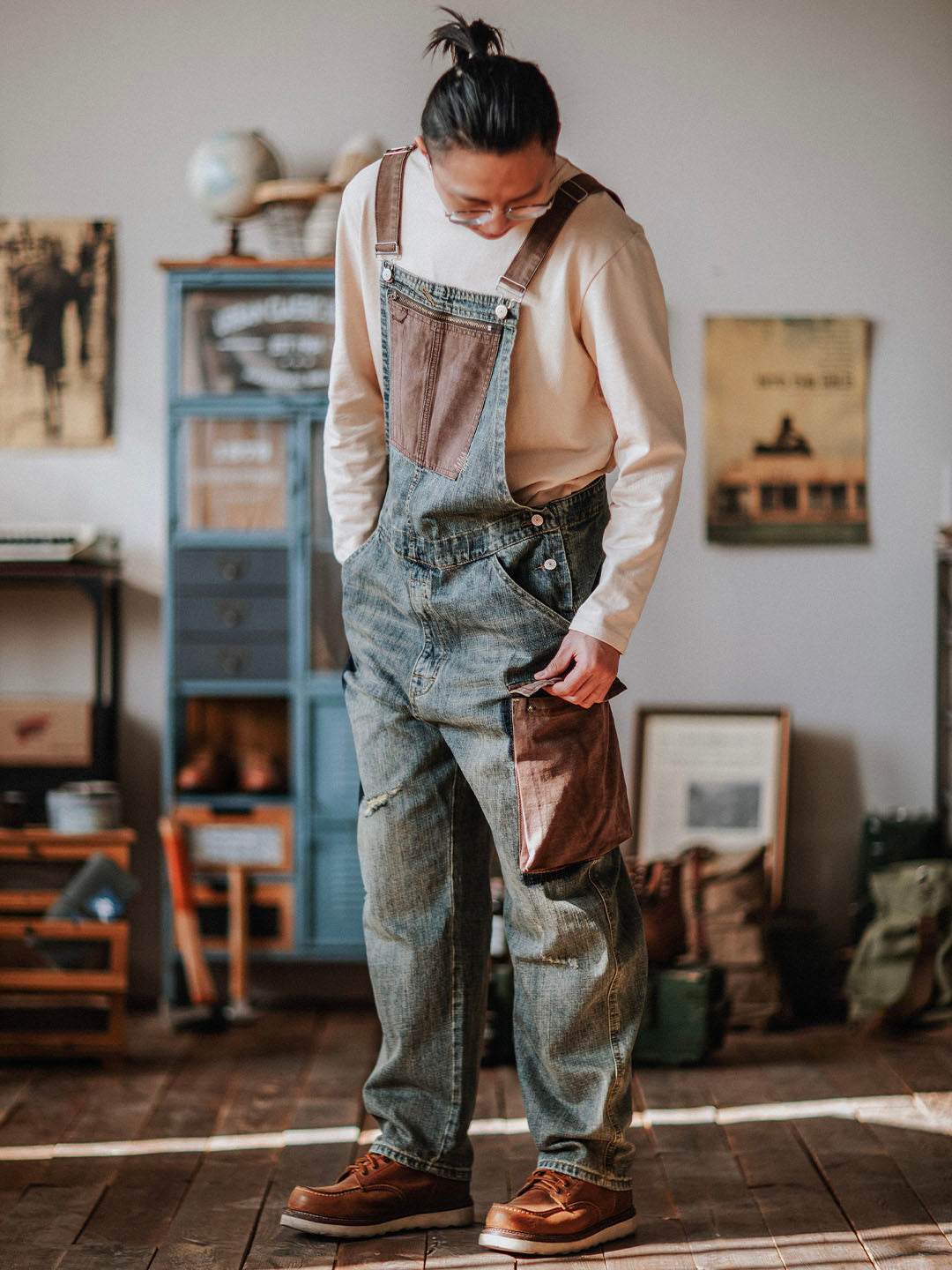 Men's Contrast Denim Overalls for Stylish Casual Wear