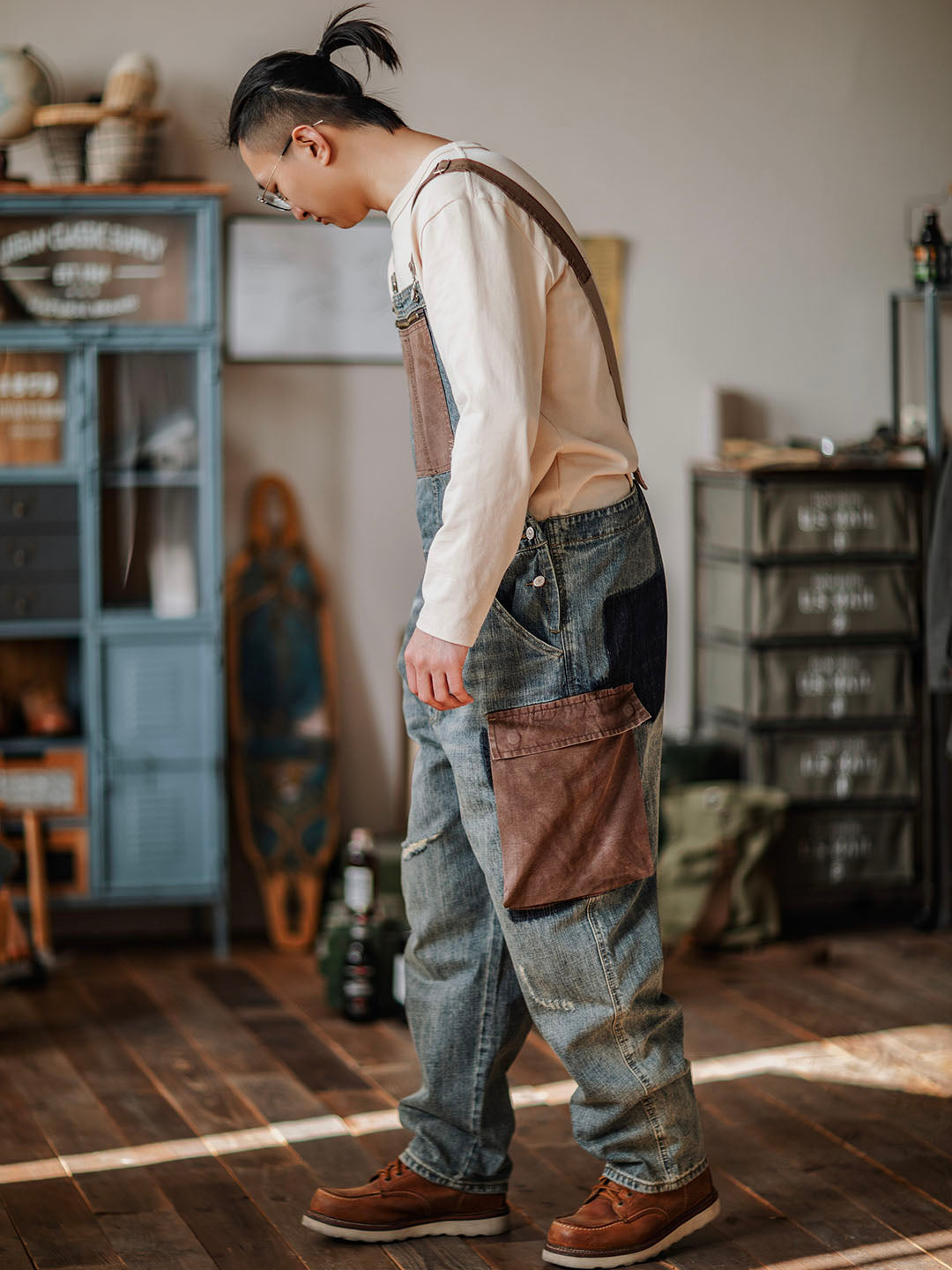 Men's Contrast Denim Overalls for Stylish Casual Wear