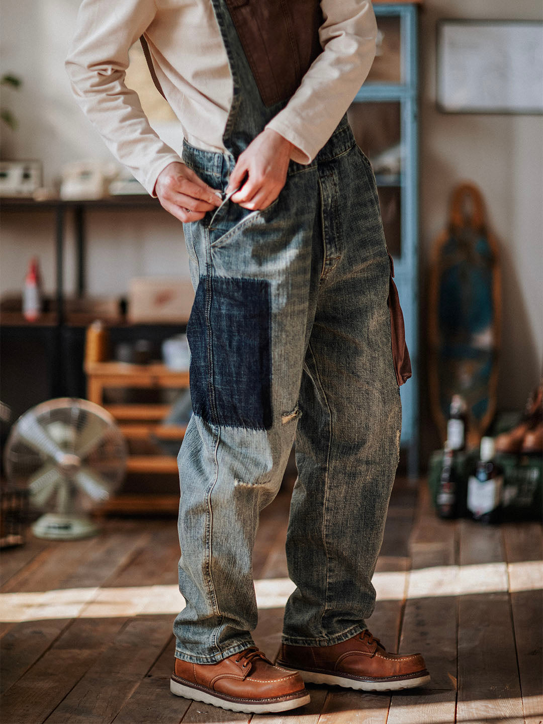 Men's Contrast Denim Overalls for Stylish Casual Wear