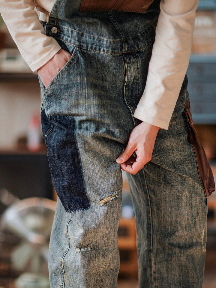 Men's Contrast Denim Overalls for Stylish Casual Wear
