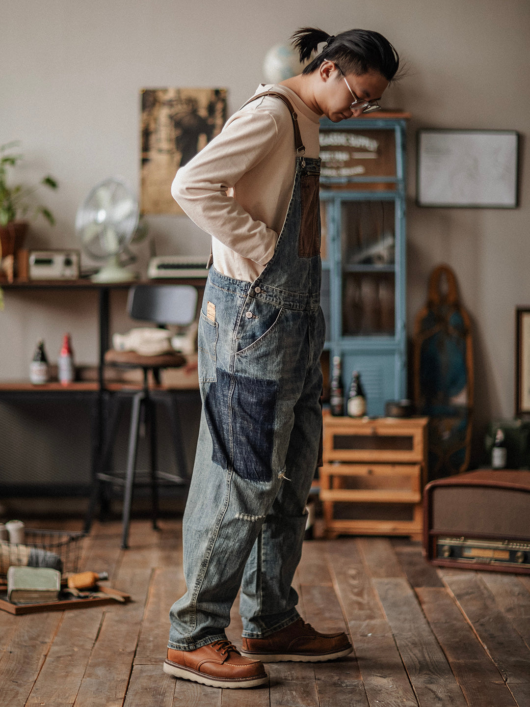 Men's Contrast Denim Overalls for Stylish Casual Wear