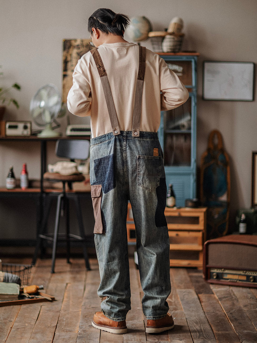 Men's Contrast Denim Overalls for Stylish Casual Wear