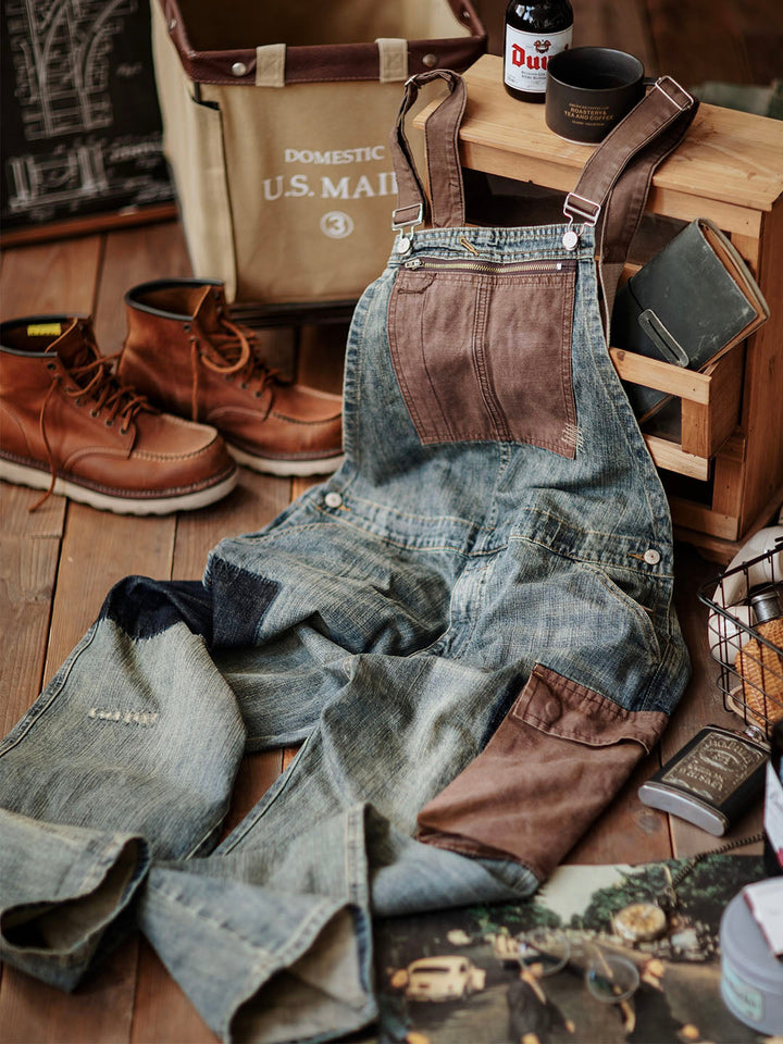Men's Contrast Denim Overalls for Stylish Casual Wear