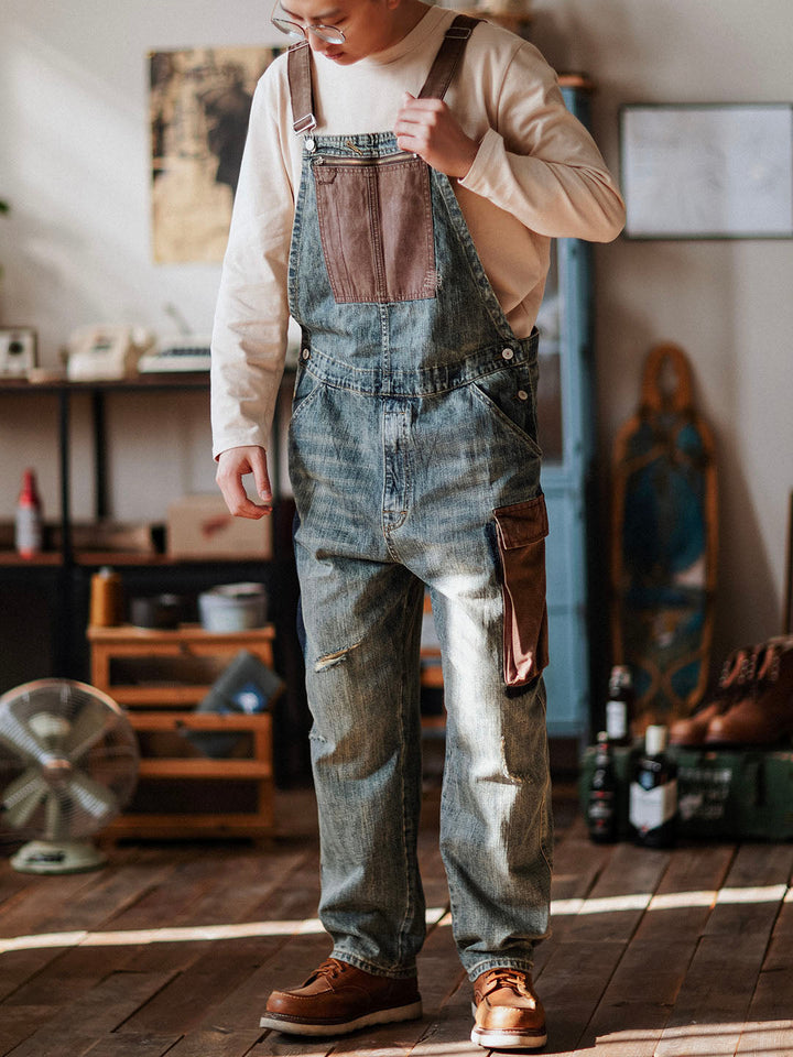 Men's Contrast Denim Overalls for Stylish Casual Wear