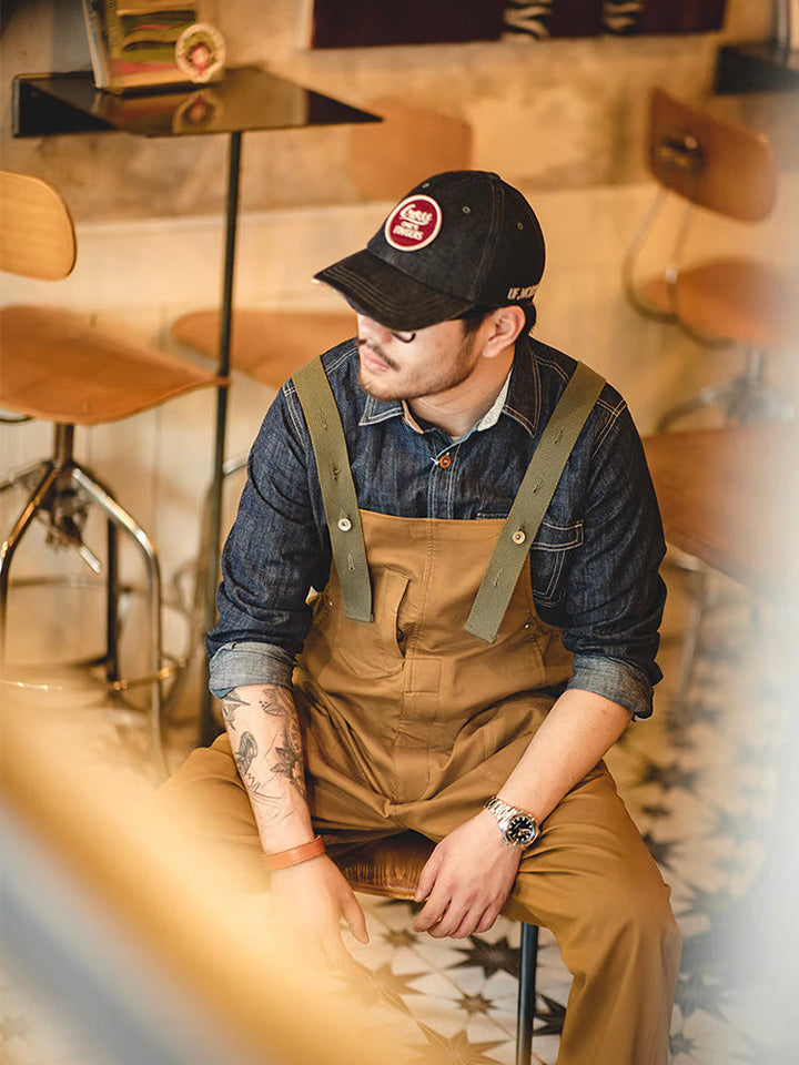 Men's Loose Stretch Overalls with Distinctive Pocket Design