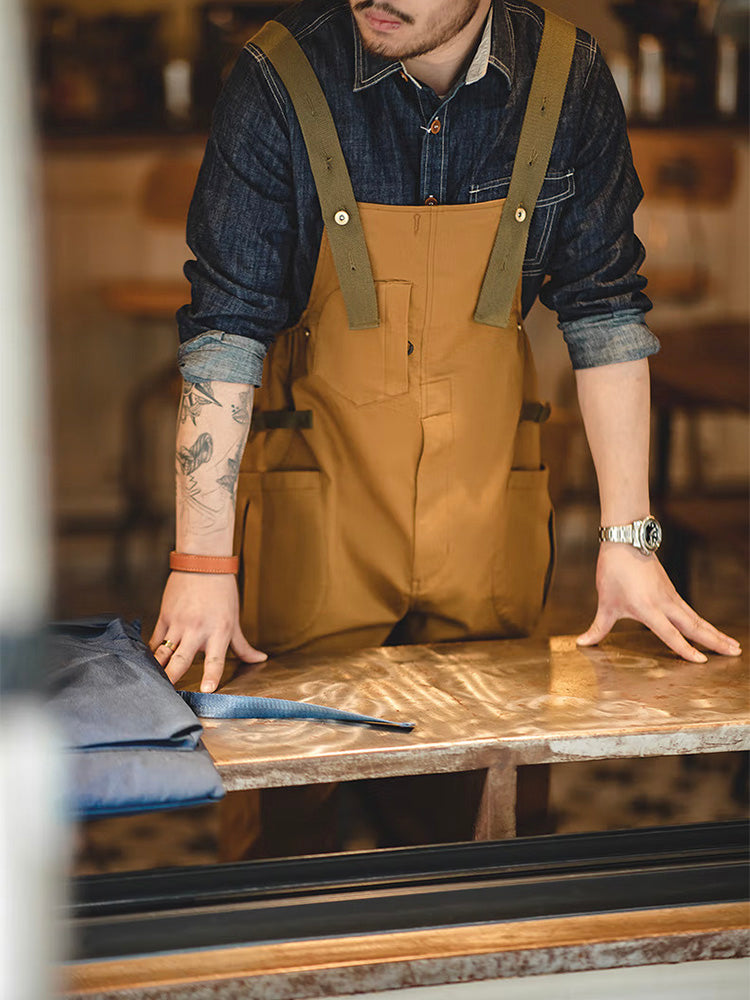 Men's Loose Stretch Overalls with Distinctive Pocket Design
