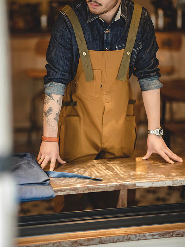 Men's Loose Stretch Overalls with Distinctive Pocket Design