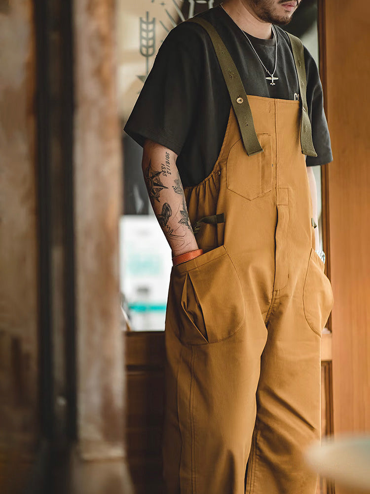 Men's Loose Stretch Overalls with Distinctive Pocket Design