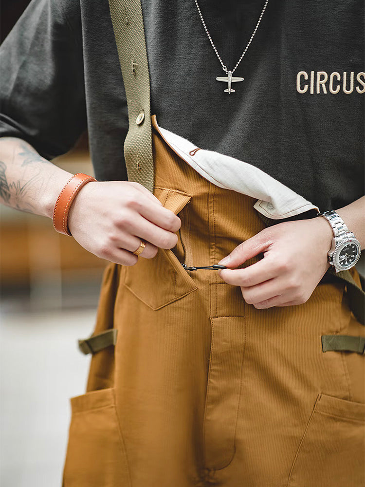 Men's Loose Stretch Overalls with Distinctive Pocket Design