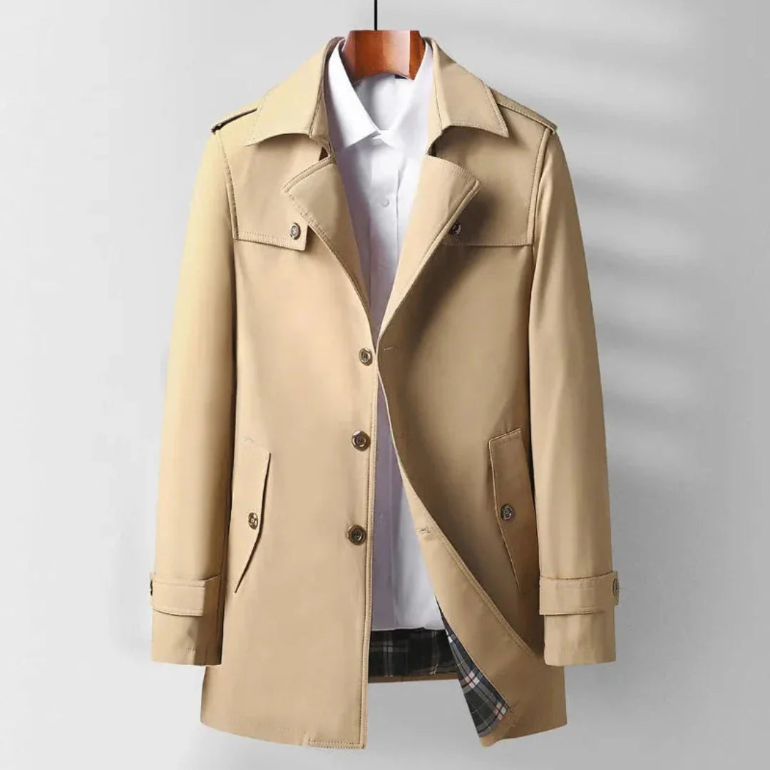 Classic Mid-Length Trench Coat for Men Beige