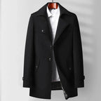Classic Mid-Length Trench Coat for Men Black