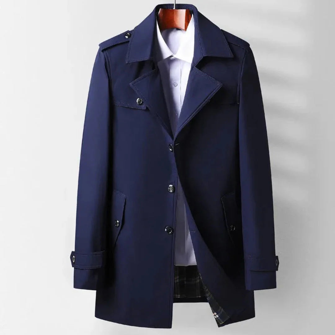 Classic Mid-Length Trench Coat for Men Blue