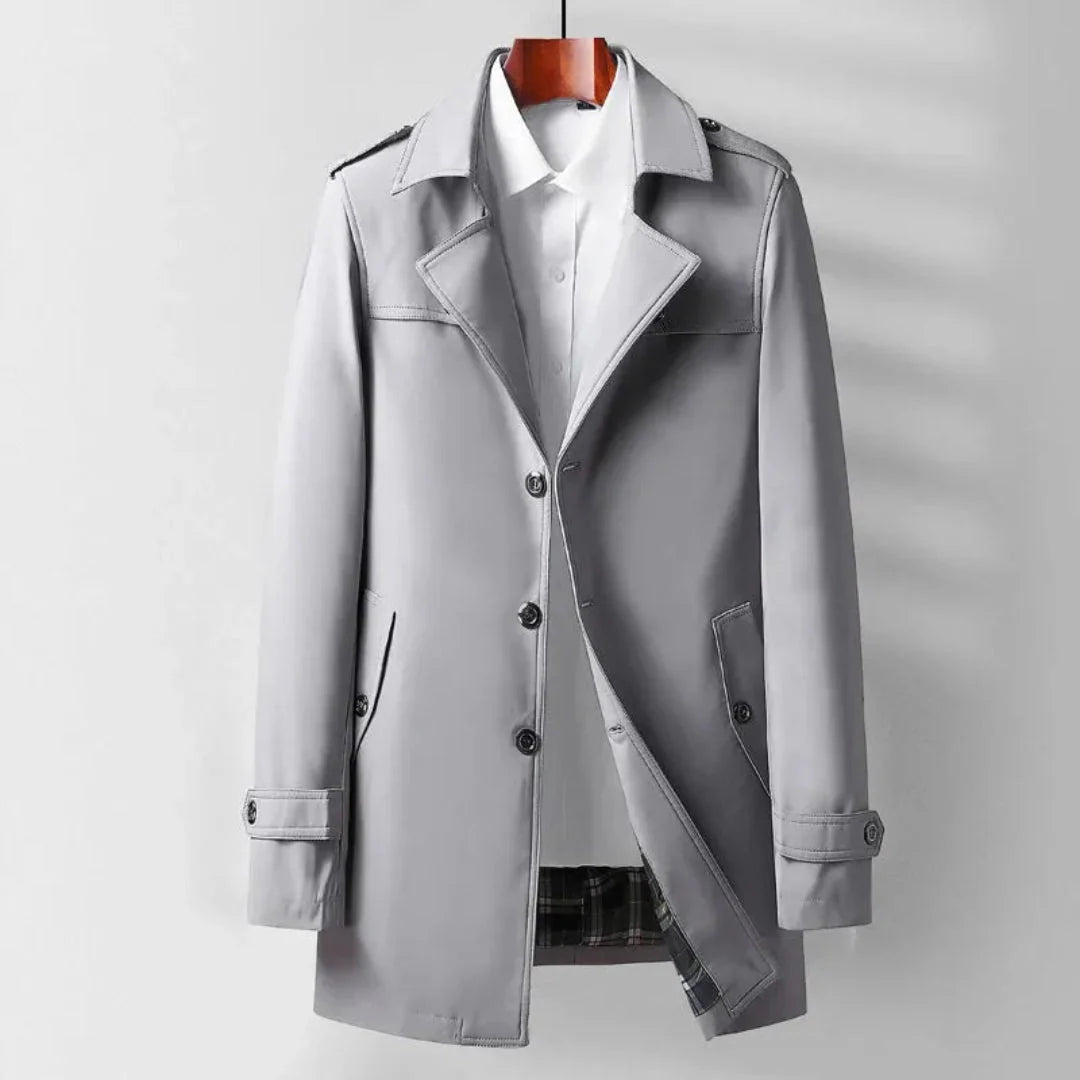 Classic Mid-Length Trench Coat for Men Gray