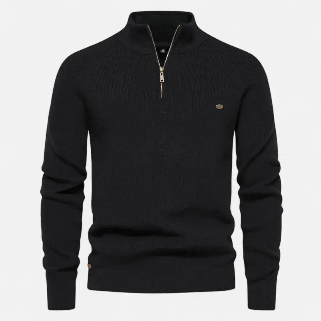 Men's Half-Zip Cotton Knit Pullover Black