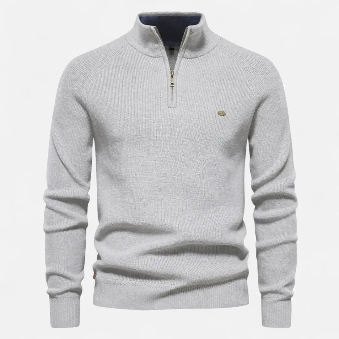 Men's Half-Zip Cotton Knit Pullover Gray