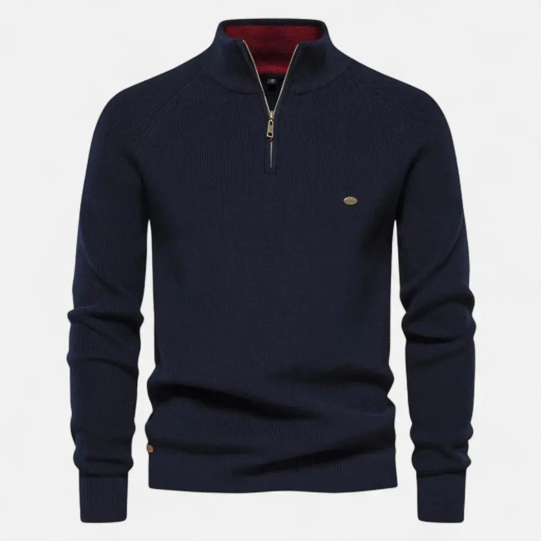 Men's Half-Zip Cotton Knit Pullover Navy