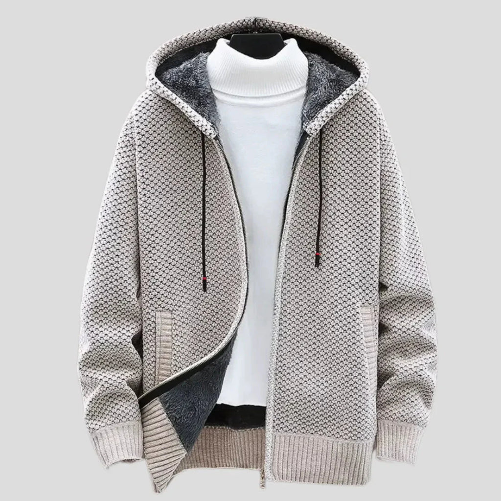 Men's Fleece Knit Zip Hoodie Beige
