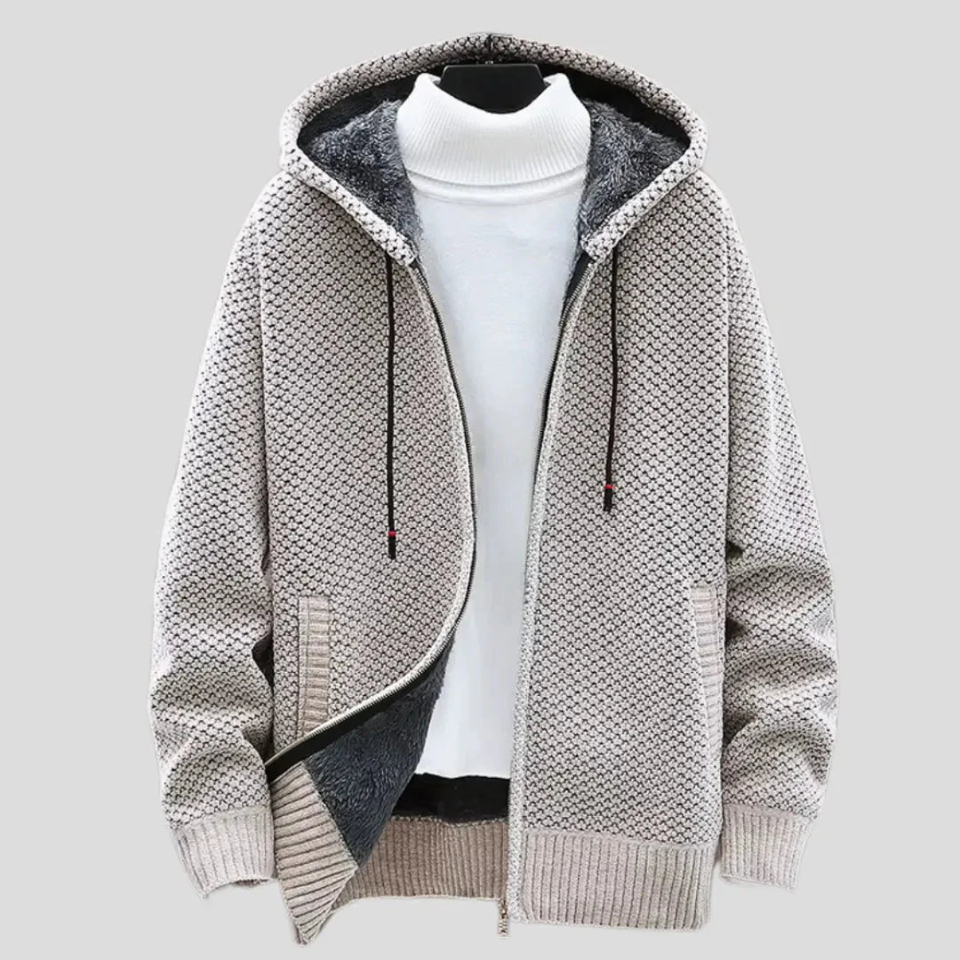 Men's Fleece Knit Zip Hoodie Beige
