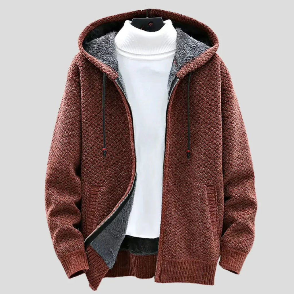 Men's Fleece Knit Zip Hoodie Brown