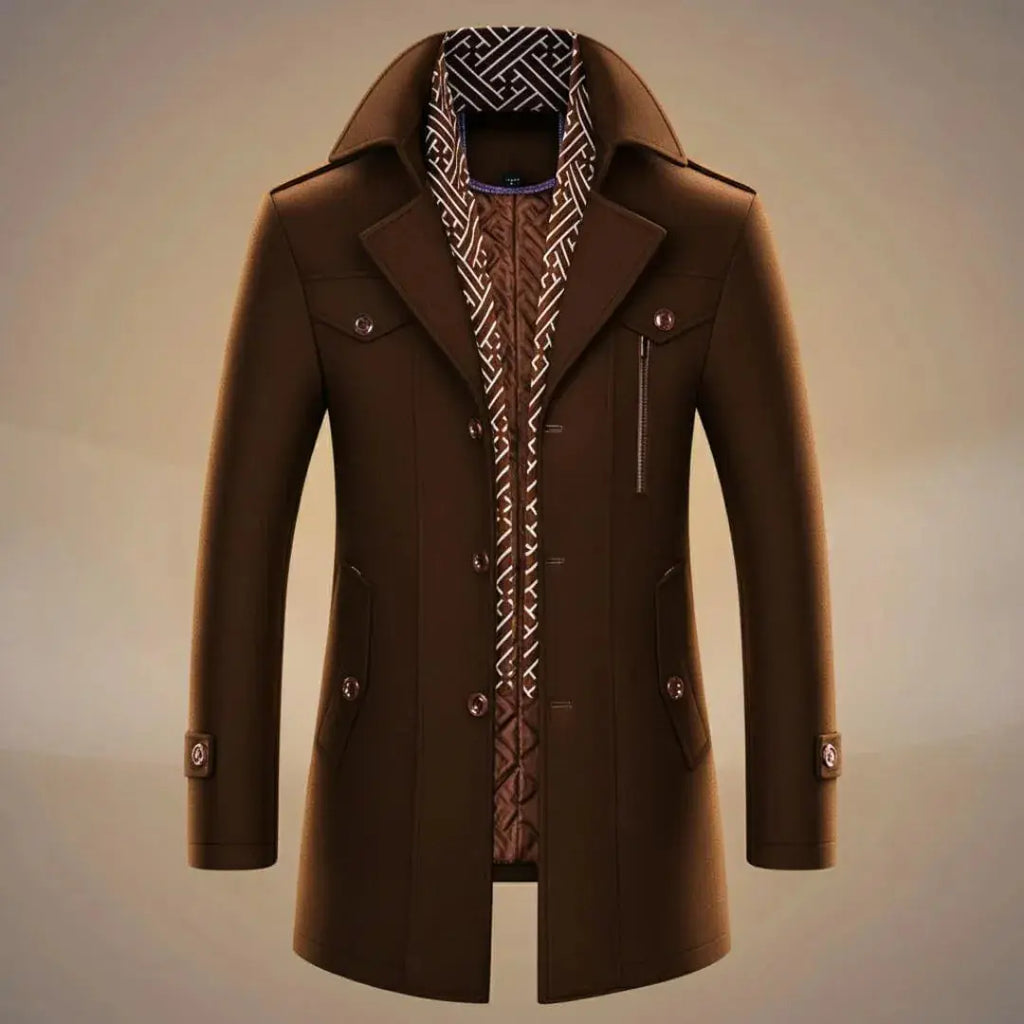 Men's Long Wool Overcoat - Stylish & Warm Outerwear Cocoa Brown