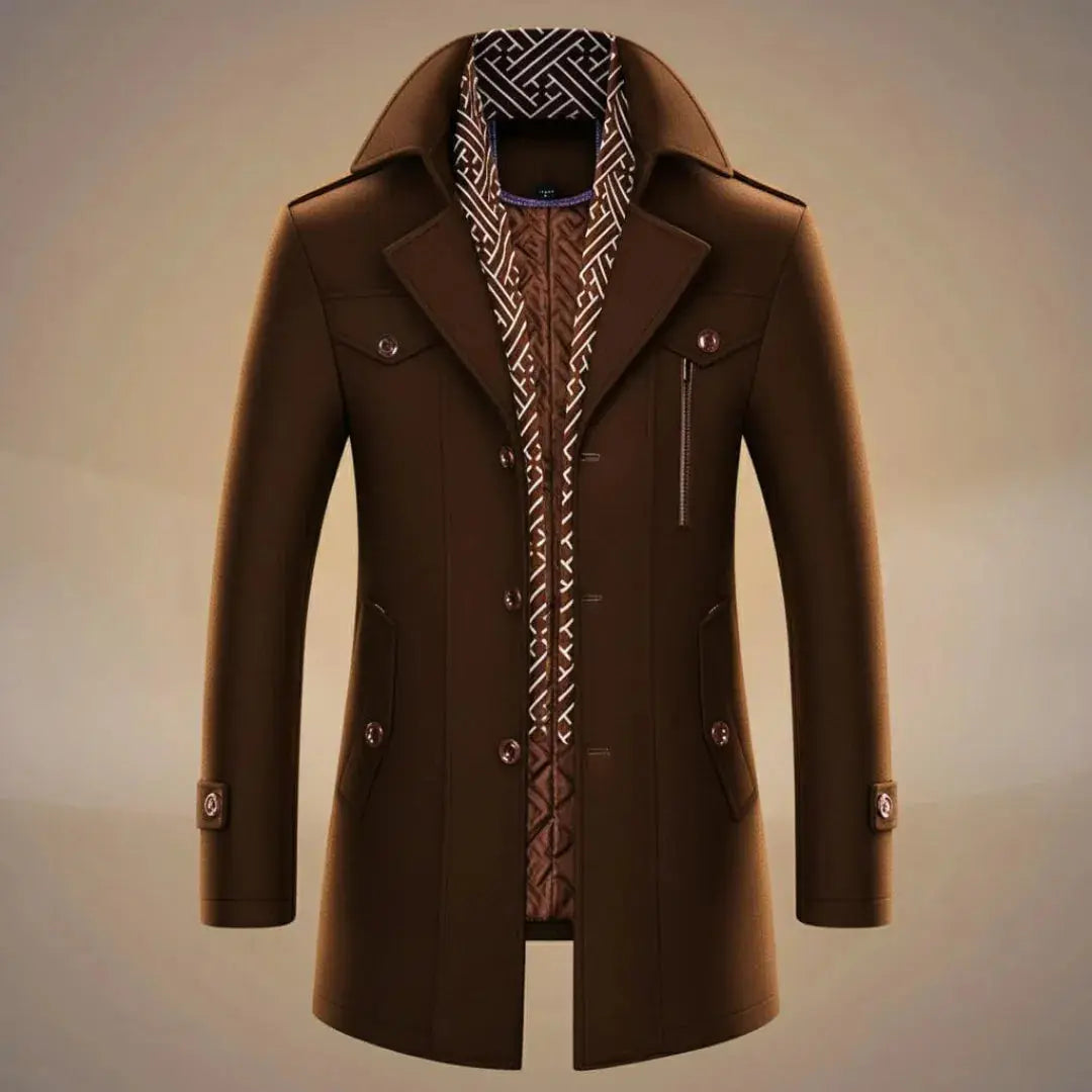 Men's Long Wool Overcoat - Stylish & Warm Outerwear Cocoa Brown