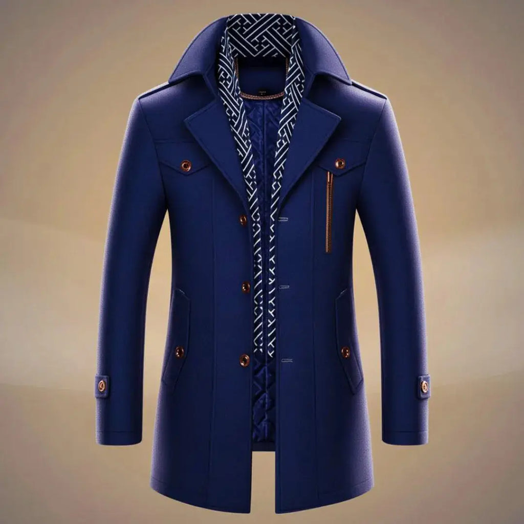 Men's Long Wool Overcoat - Stylish & Warm Outerwear Indigo Blue