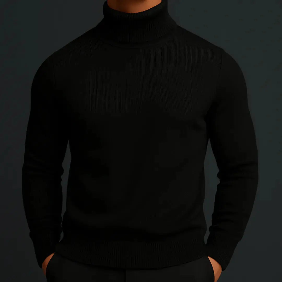 Men's Merino Wool-Blend Turtleneck Sweater Black