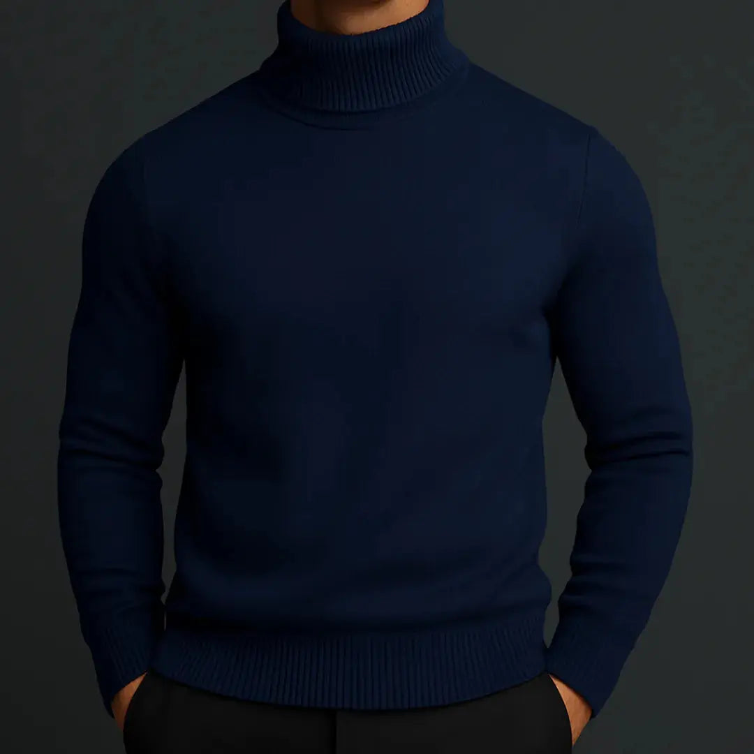 Men's Merino Wool-Blend Turtleneck Sweater Blue