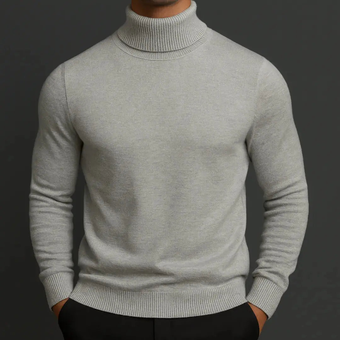 Men's Merino Wool-Blend Turtleneck Sweater Gray
