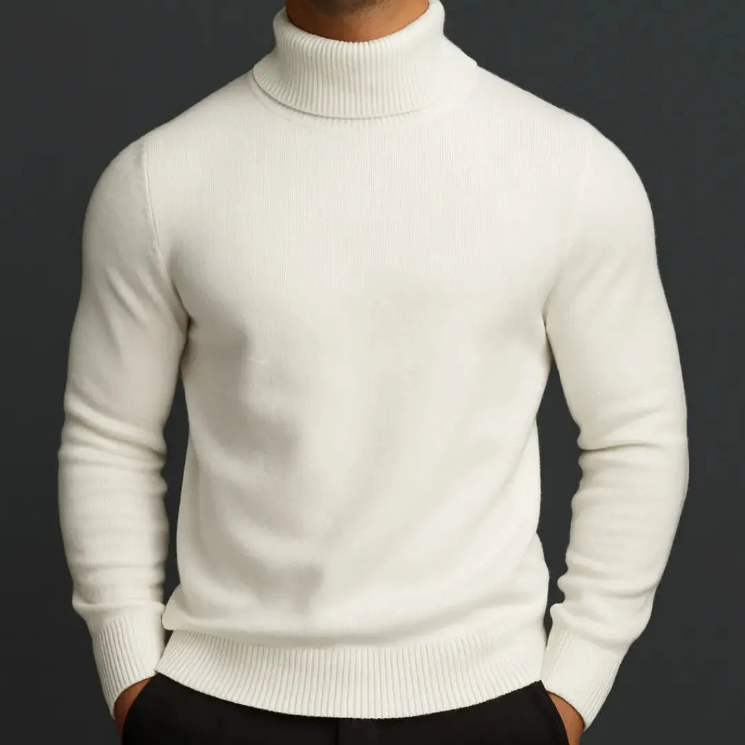 Men's Merino Wool-Blend Turtleneck Sweater White