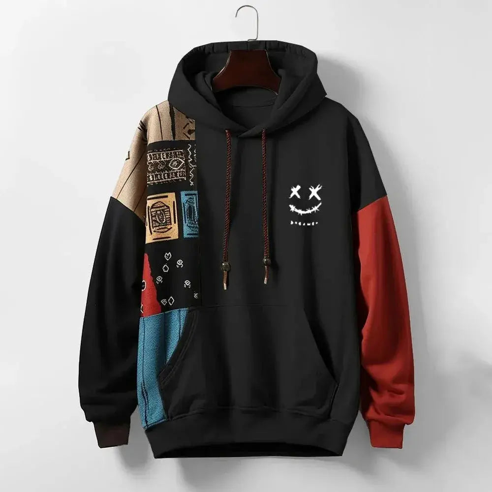Men's Multi-Panel Graphic Hoodie-MODAUTLET