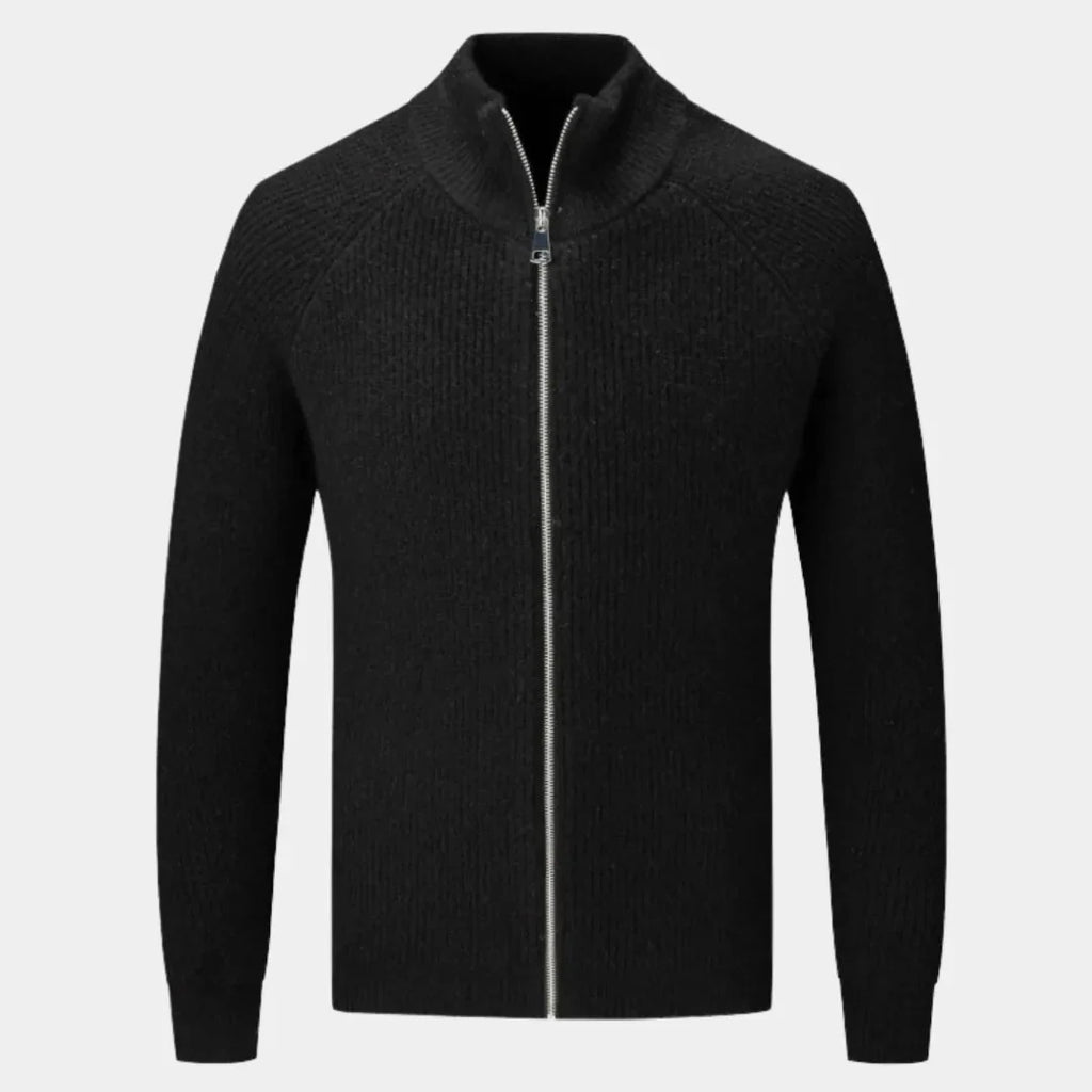Men's Ribbed Zip Sweater - Stylish & Comfortable Black
