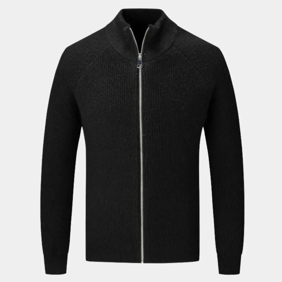 Men's Ribbed Zip Sweater - Stylish & Comfortable Black