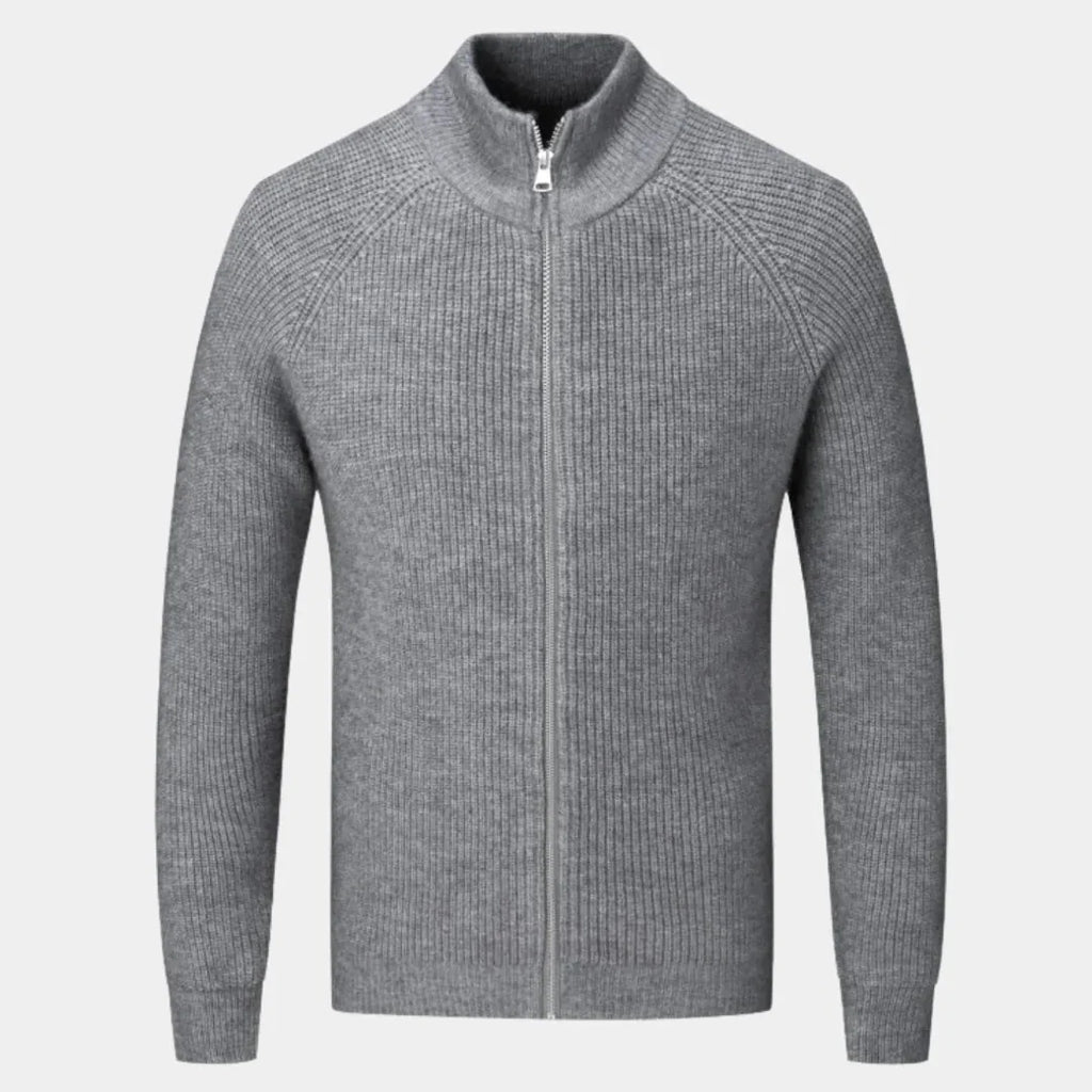 Men's Ribbed Zip Sweater - Stylish & Comfortable Gray