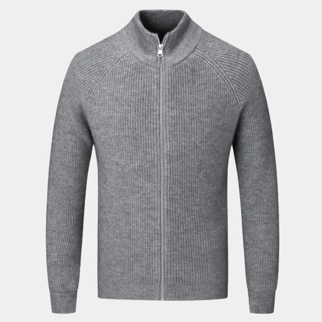Men's Ribbed Zip Sweater - Stylish & Comfortable Gray