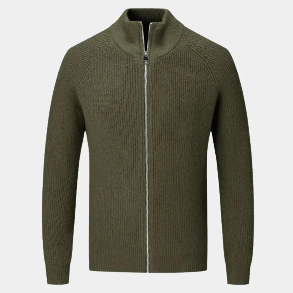 Men's Ribbed Zip Sweater - Stylish & Comfortable Olive