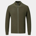 Men's Ribbed Zip Sweater - Stylish & Comfortable Olive