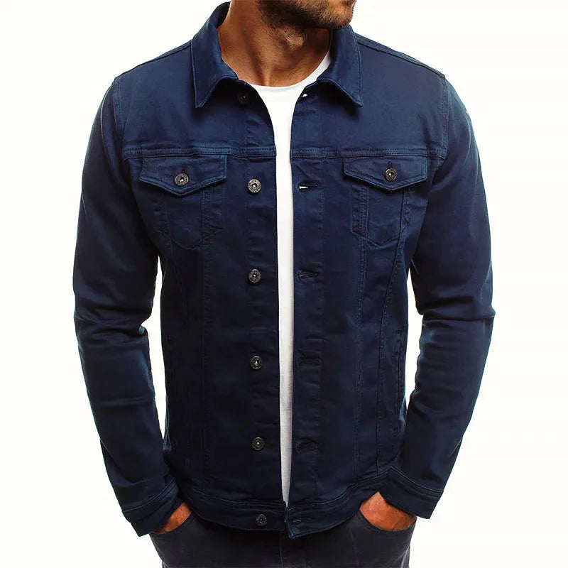 Men's Slim-Fit Denim Jacket with Buttons-MODAUTLET
